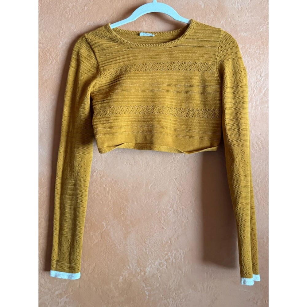 Free People Intimately FP Pointelle Knit Crop Sweater Size S Ballet Core